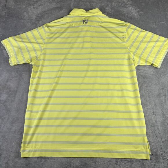 FootJoy Polo Shirt Mens Large Yellow Blue Striped Button Down Collar Golf Logo - Picture 8 of 10